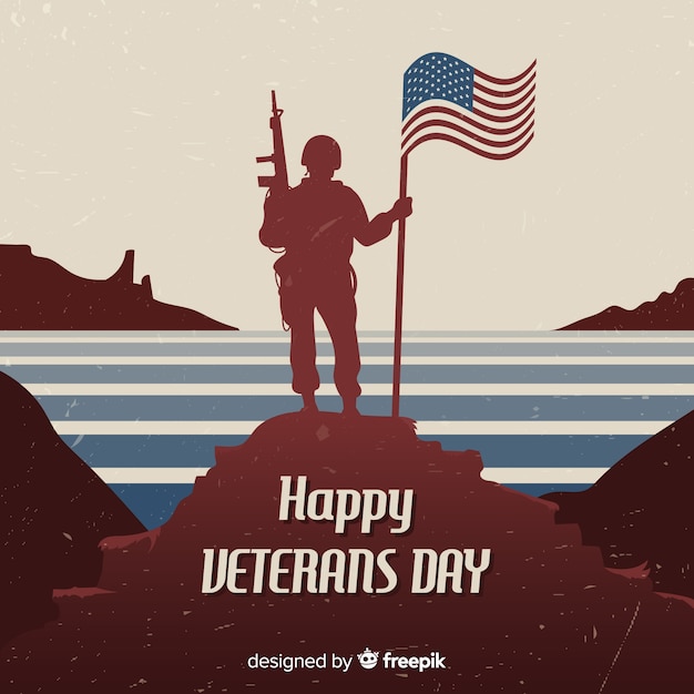 Vector veteran's day background with soldier and flag