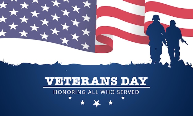 Veteran's day posterHonoring all who served Veteran's day illustration with american flag and soldiers