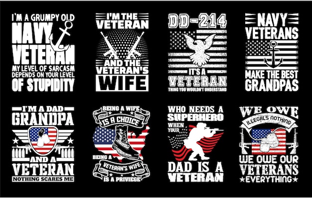 Ветеранская футболка Design Bundle День ветеранов Футболка Цитаты о военной армии винтаж
