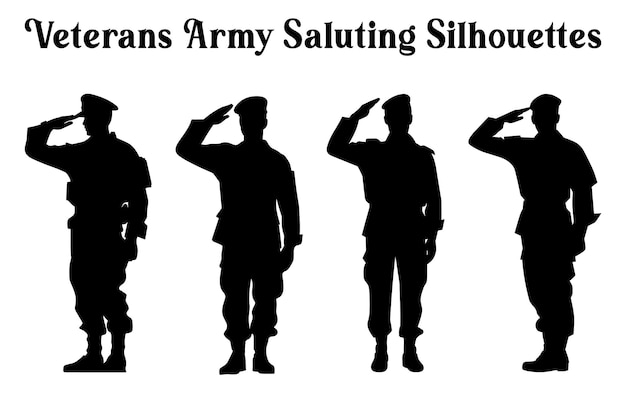 Vector veterans army saluting vector silhouettes bundle soldier silhouettes collectie voor veterans day