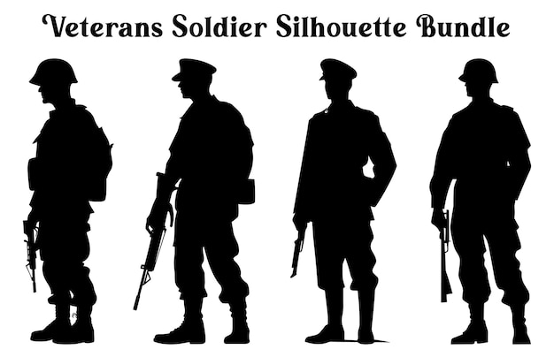 Vector veterans army silhouettes vector in different positions soldier silhouettes collection for veterans