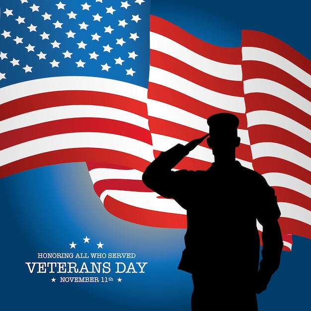 Veterans day background with flag and soldier