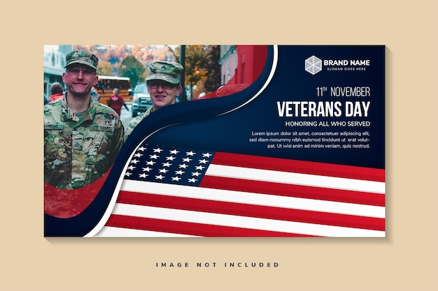 退役軍人の日のバナー デザイン テンプレートです。奉仕したすべての人に敬意を表します。 11 月 11 日。濃い青のグラデーションの色