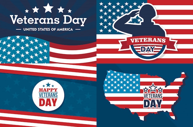 Veterans day banner set. flat illustration of veterans day