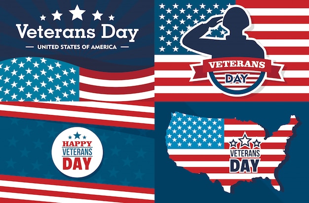 Veterans day banner set. Vlakke illustratie van veteranendag