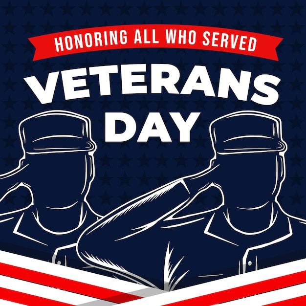 Vector veterans day concept design with two soldier saluting 11 november