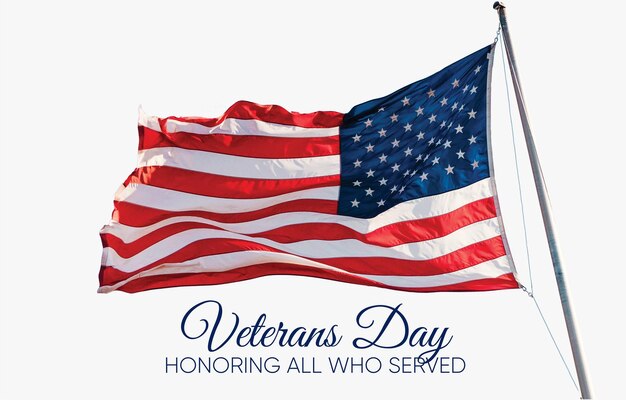 Veterans Day Holiday Banner with American flag on the background