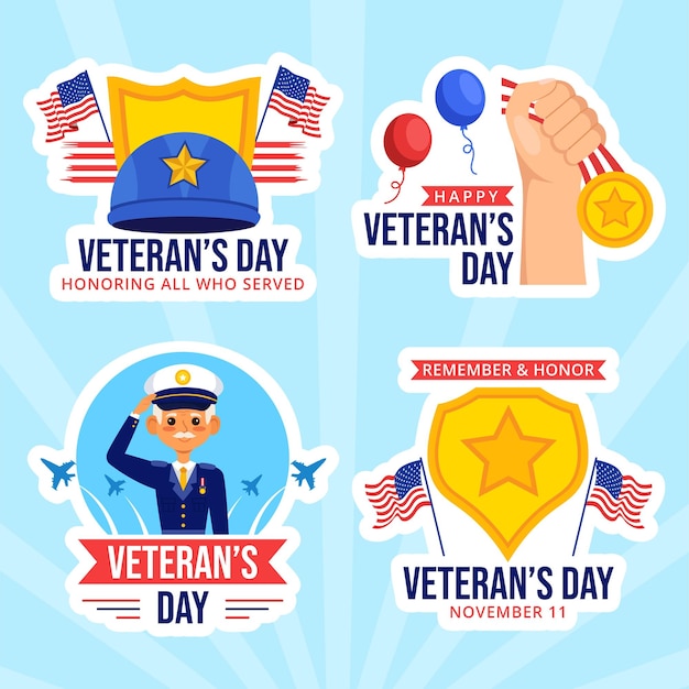 Veterans Day Label Flat Cartoon Hand Drawn Templates Background Illustration