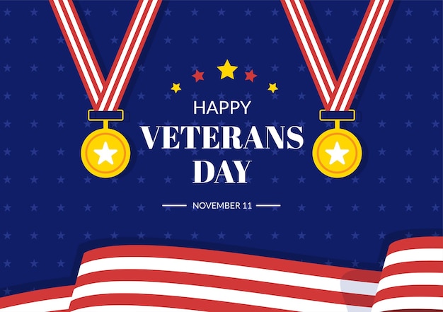 Veterans Day on November 11 Hand Drawn Illustration with US Flag and Army to Honoring All Who Served