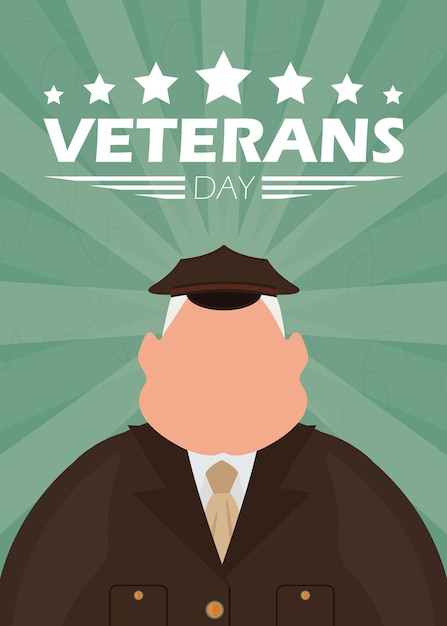 Veterans Day postcard An old military man in uniform Cartoon style