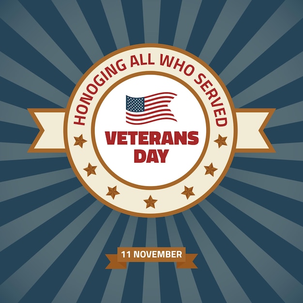 Vector veterans day poster honoring all who served greeting card in retro style national american holiday