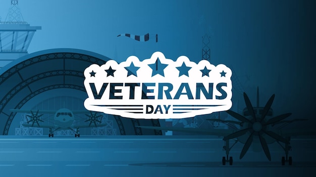 Veterans day poster military airport in the background vector cartoon style