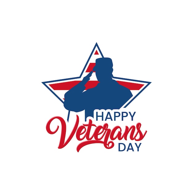 Veterans day star with soldier saluting vector design