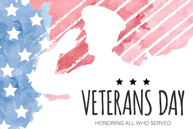 Дизайн шаблона Дня ветеранов с флагом США и солдатом для векторной иллюстрации плакатов и баннеров . Достопочтенный