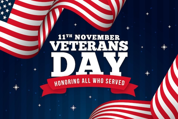 Veterans day text with american flag background