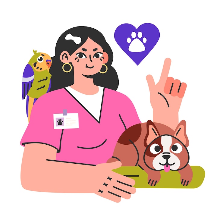 Vector veterinaire afspraak medische kliniek specialist met dieren hond