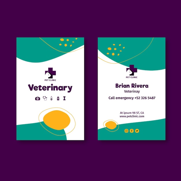 Vector veterinaire verticale visitekaartjesjabloon met foto