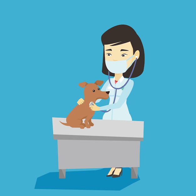 Vector veterinarian examining dog  .