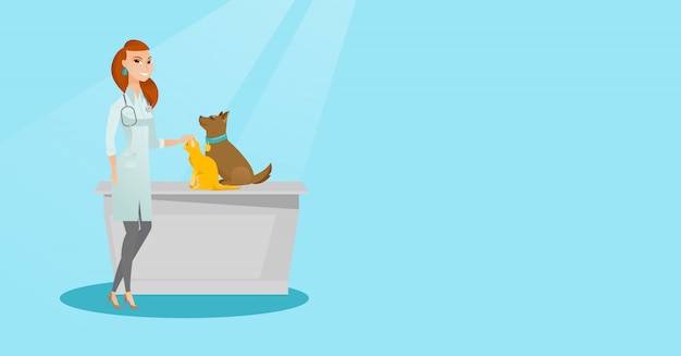 veterinarian examining dogs vector illustration.