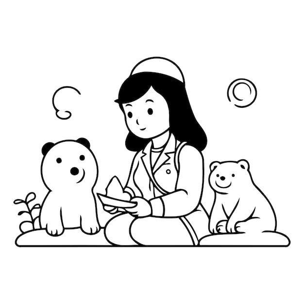 Vettore veterinario e orsi polari illustrazione vettoriale in stile cartone animato