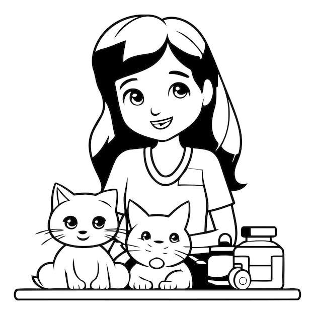 Veterinarian with cat and dog Vector illustration in cartoon style