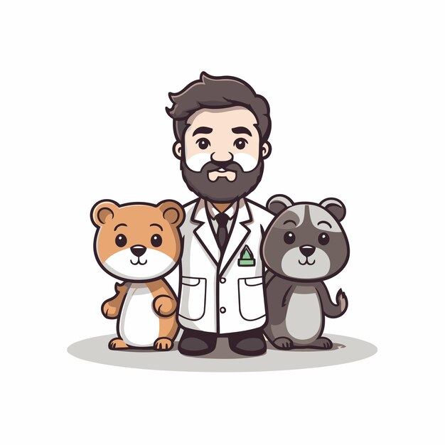 Veterinario con cane e orso personaggio di cartone animato illustrazione vettoriale progettazione grafica