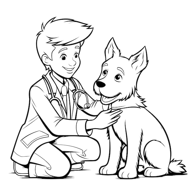 Premium Vector | Veterinarian with a dog black and white vector