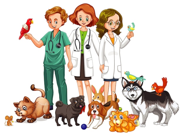 Vector veterinarian with many kind of animals