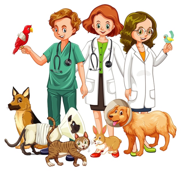 Ветеринарный врач со многими видами животных