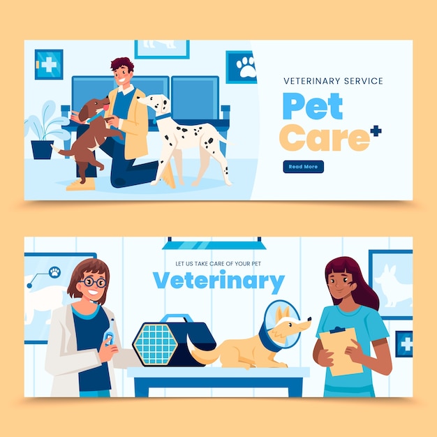 Vettore banner veterinari a disegno piatto