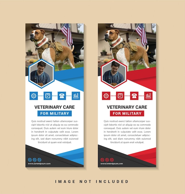 Vector veterinary care for military banner template design pet care roll up banner best care for your pet