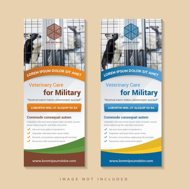 Veterinary care for military banner template design. pet care roll up banner. best care for your pet