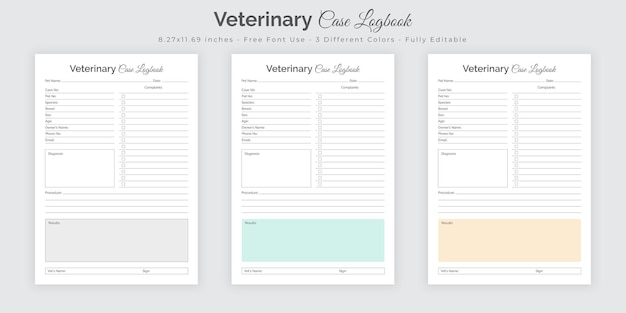 Veterinary case log book and veterinary record journal planner interior design template
