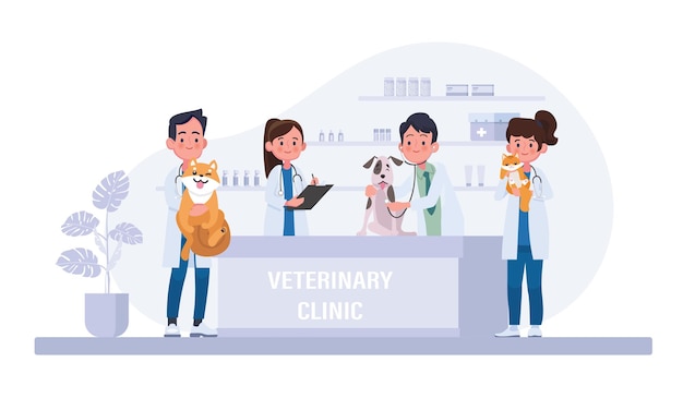 veterinary clinic healthcare service or medical center for domestic animals flat cartoon colorful vector illustration