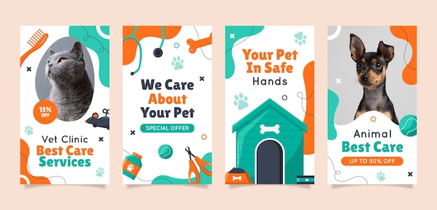 Vector veterinary clinic instagram stories collection