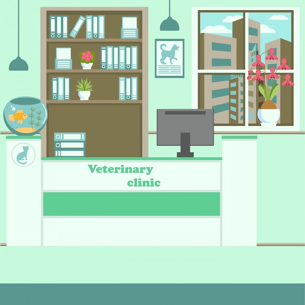 Veterinary Clinic Interior Flat Color Illustration