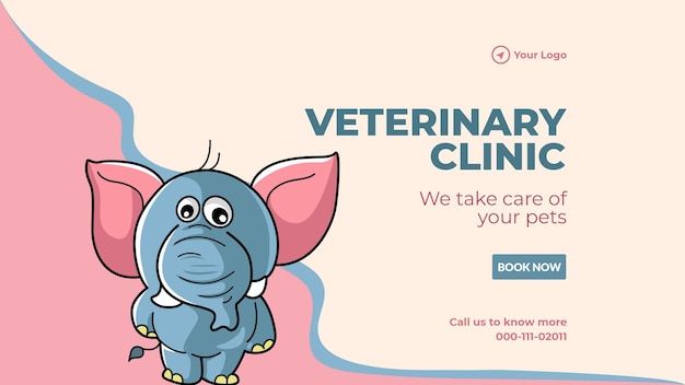 Vector veterinary clinic landscape banner design template