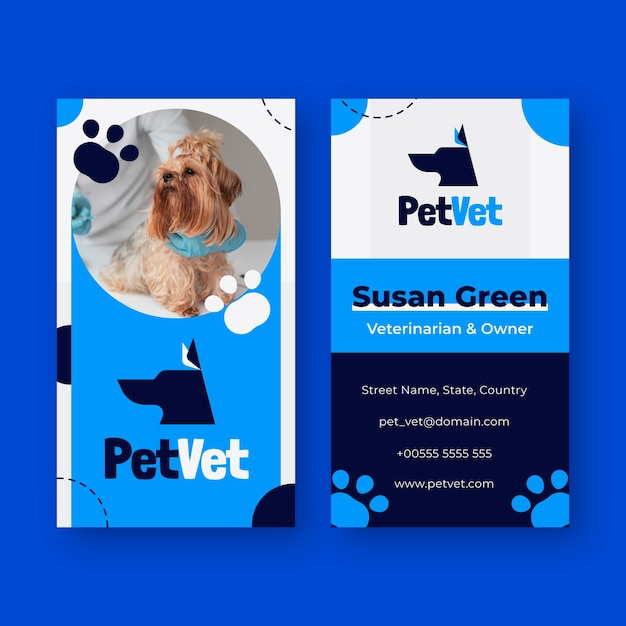 Vector veterinary clinic vertical business card template