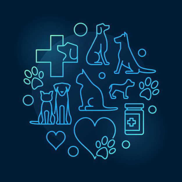 Vector veterinary hospital circular symbol vector animal clinic concept sign in line style