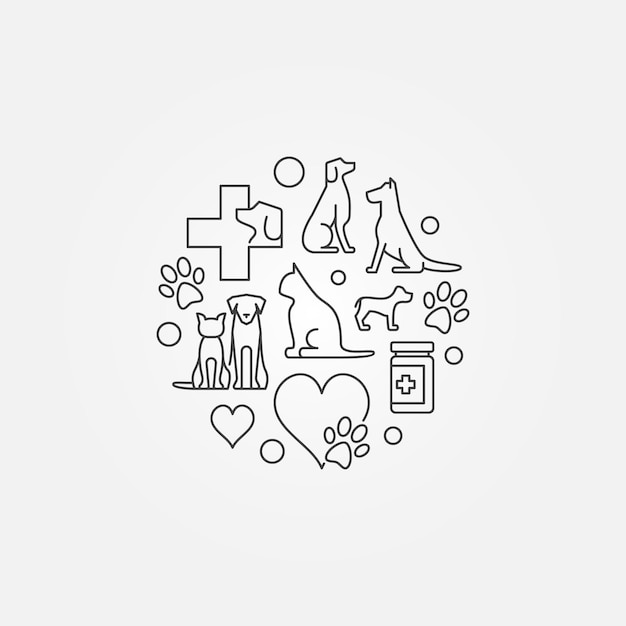 Vector veterinary hospital circular symbol vector animal clinic concept sign in thin line style