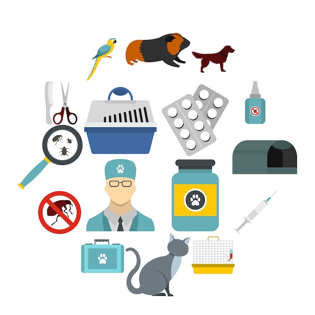 Vector veterinary icons set, flat style