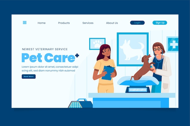 평평한 디자인의 수의학 랜딩 페이지