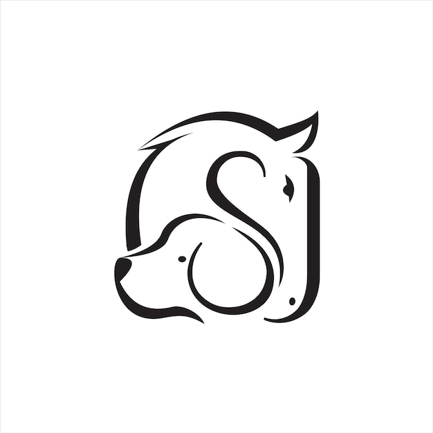 獣医のロゴの黒い輪郭の馬と犬の頭