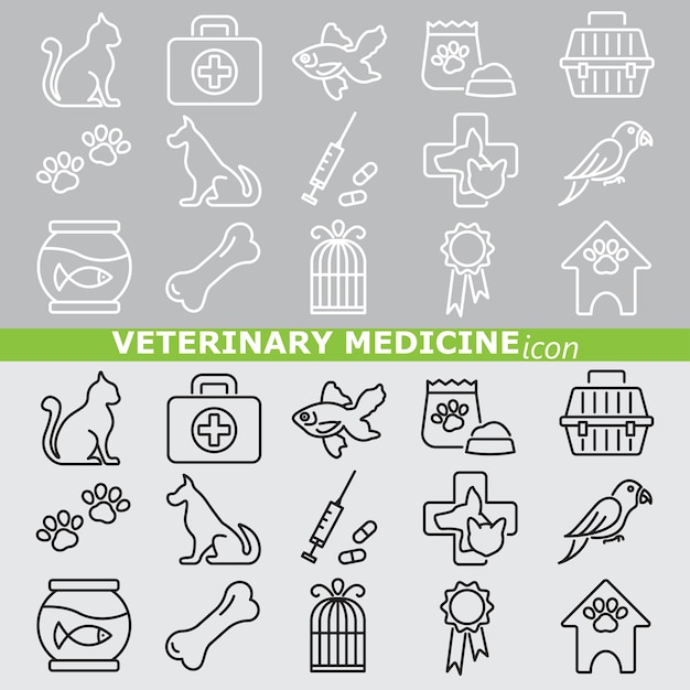 Veterinary medicine icons. line set.