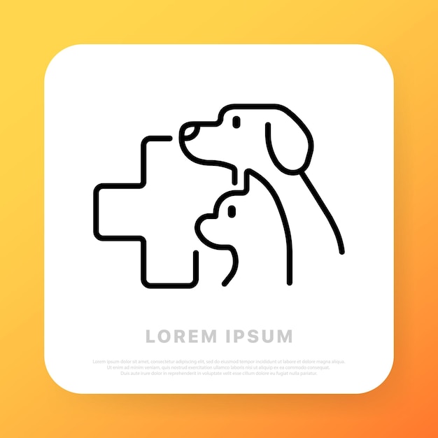 Vector veterinary medicine line icon dog cat pet cross treat care love walk animal health care concept vector line icon for business and advertising