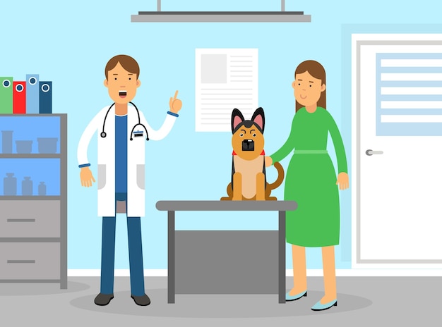 人間の医師と患者と犬のベクトルイラスト