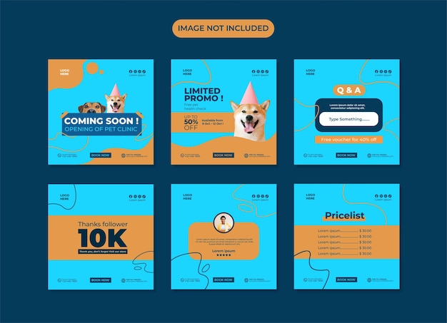 Vector veterinary and pet care social media template collection