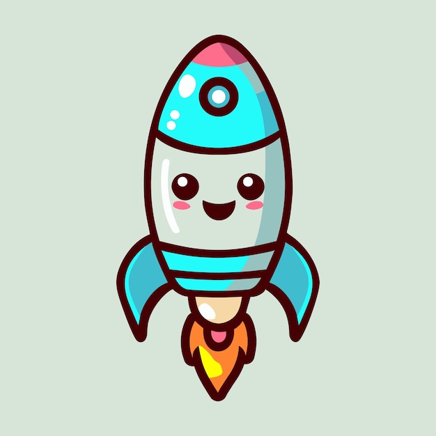 Vector vetor gratis ilustracao do icone dos desenhos animados de lancamento de foguete azul bonito sorrindo