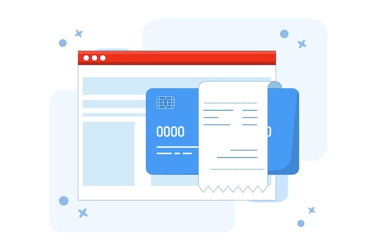 Vector vetor illustration concept of payment bill confirmed approved via payment card on laptop computer