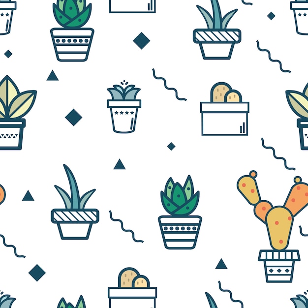 Vetplanten en cactus naadloze bloemmotief achtergrond